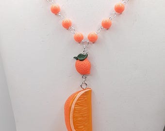 Orange Slice Beaded Charm Necklace