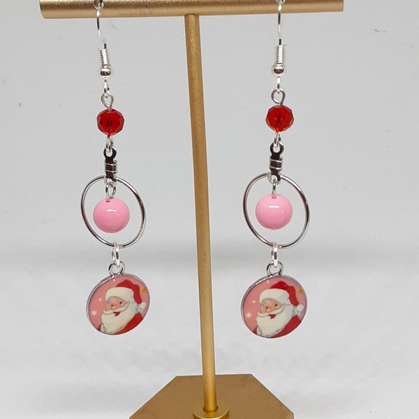 Santa Clause Christmas Dangle Earrings Pink Stocking Stuffers Gifts for her