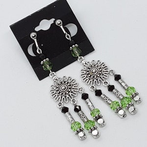 Clip On Green Chandelier earrings gifts for her
