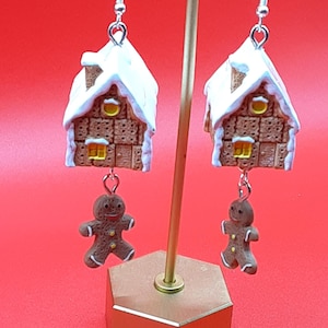 Gingerbread House Statement Earrings Fun Holiday Jewelry Christmas Earrings