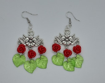 Red Rose Chandelier Earrings summer spring gifts for her