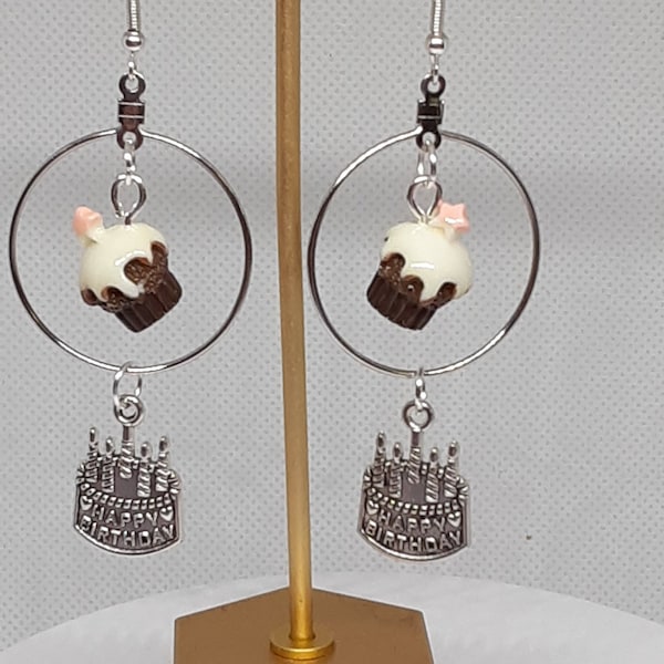 Happy Birthday Cupcake Hoop Earrings Birthday gifts for her