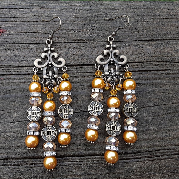 Handmade Bronze Chandelier Earrings Statement Earrings