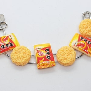 Instant Ramen Noodle Charm Bracelet: Whimsical Silver Tone Jewelry