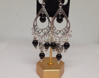 Black and Silver Chandelier Clip On Earrings Gifts for her