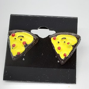 Pizza Slice Clip On Earrings Chocolate Whimsical Fun Food Jewelry gifts for her