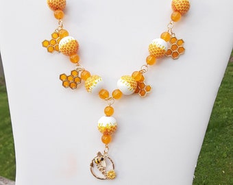 Honey Bee Necklace Spring Summer Statement Necklace Fun Jewelry