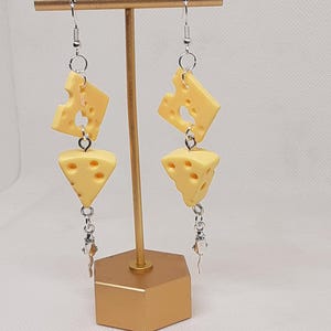 Cheese and Mouse Statement Dangle Earrings Cheese Lovers