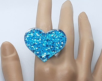 Blue Bling Heart Statement Ring Fun jewelry gifts for her!