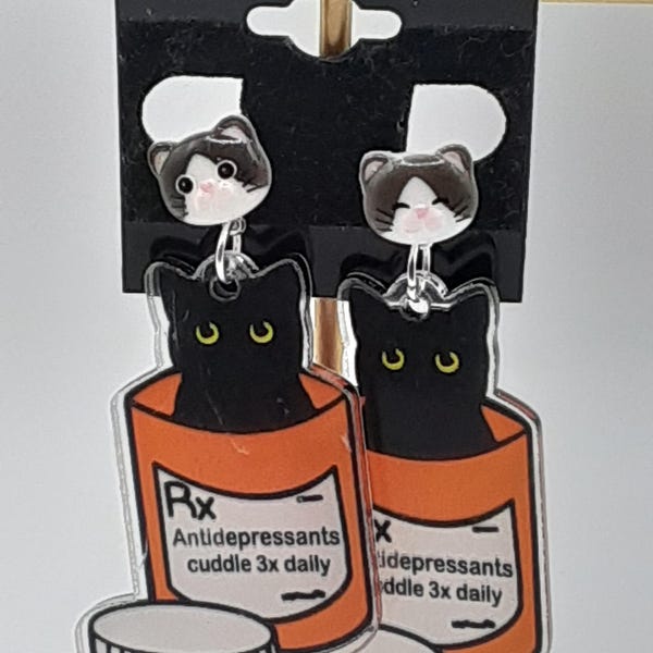 Cat Persciption Post Dangle Earrings  Cat Lover