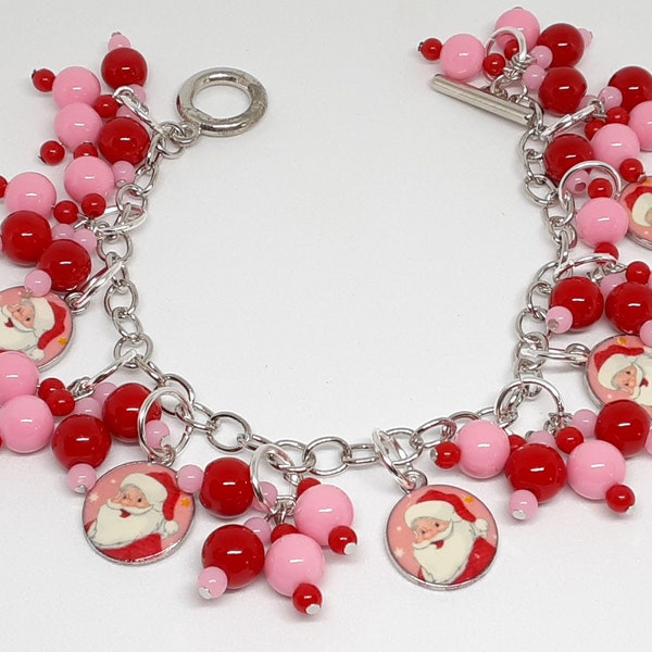 Santa Clause Christmas Charm Bracelet Pink Stocking Stuffers Gifts for her