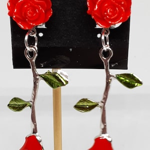 Roses Clip On  Dangle Earrings Gifts for Her