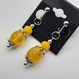 Yellow Dangle Clip On  Earrings  Yellow Jewelry  Summer
