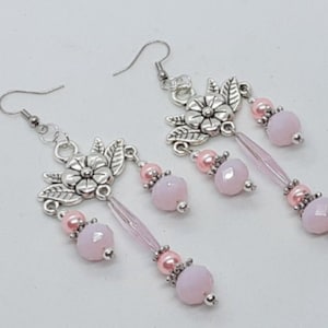 Pink Flower Chandelier Earrings  gifts for her statement Earrings