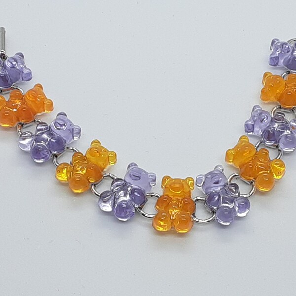 DOOR BUSTER Gummy Bear Purple & Orange Yummy Gummy Bear Charm Bracelet Fun Jewelry  Candy jewelry gifts for her.