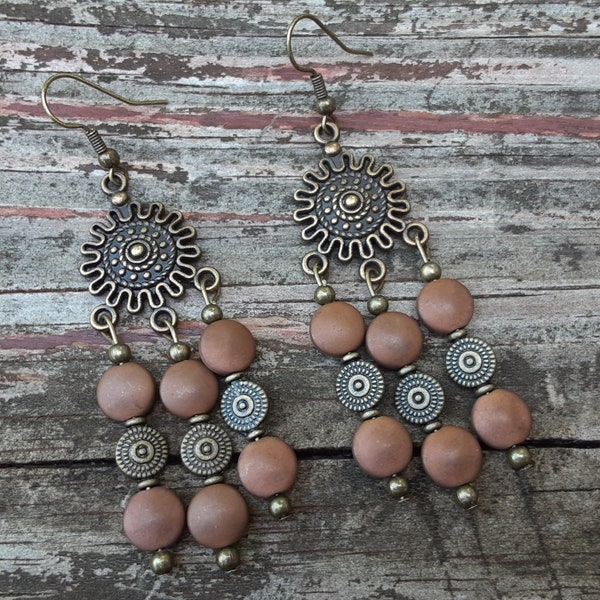 Beautiful Handmade Brown and Bronze Chandelier earrings