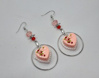 Heart Cake Earrings  Valentine's day  love anniversary  whimsical fun jewelry