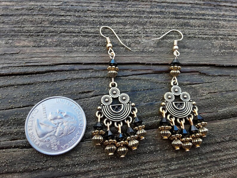 Black and Gold Chandelier Earrings Gifts for her