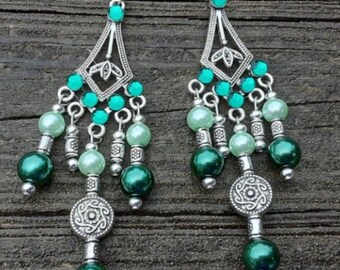 Green Chandelier Earrings  gifts for her wedding Prom St. Patrick's Day