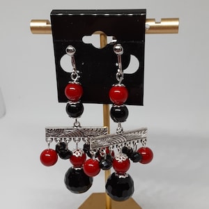 Red and Black Dangle Drop Earrings gifts for her