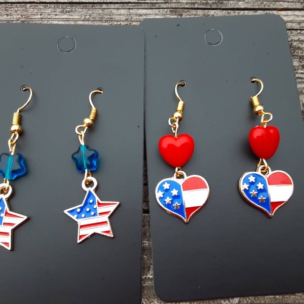 2 Pair of Patriotic Flag Earrings  Fourth 4th of July Veteran's day Memorial day American Flag