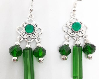 Green Chandelier Earrings  gifts for her wedding Prom St. Patrick's Day