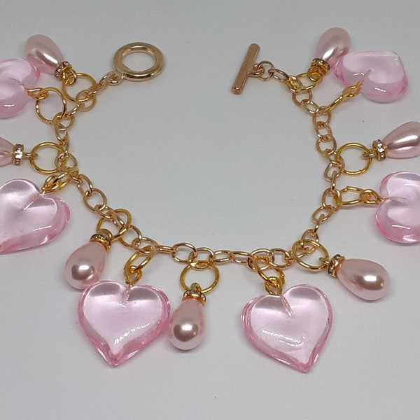 Heart Charm Bracelet Gold pearls gifts for her