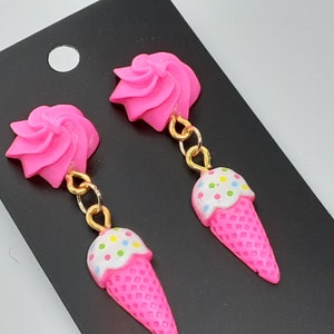 Ice Cream Cone Dangle Earrings: Summer Resin Charm Jewelry