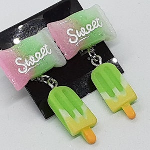 Ice Cream Bar & Candy Clip on Dangle Earrings Summer Whimsical Fun Food Jewelry gifts for her