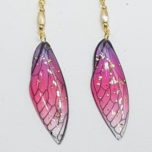 Pink Resin Wings with Gold Foil Earrings Butterflies Fairies Whimsical Fin jewelry gifts for het