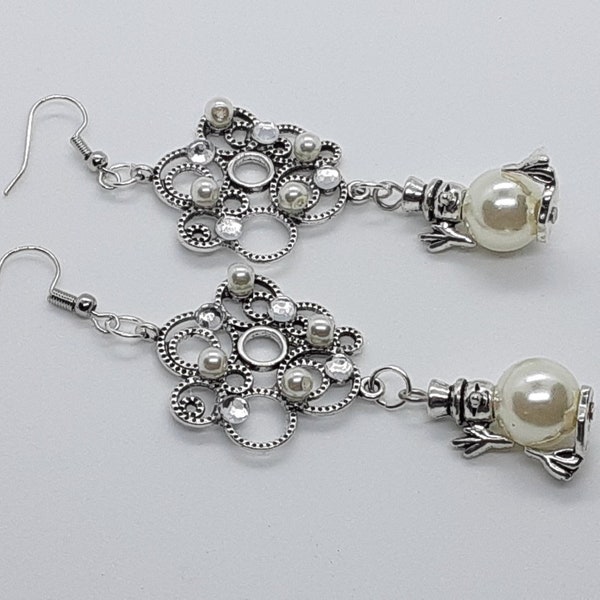 Pearl Snowman Statement Earrings Christmas Winter gifts for her