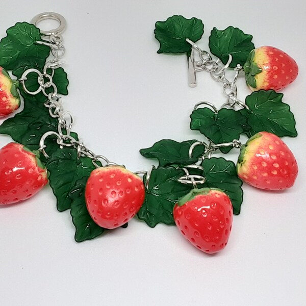 Strawberry Charm Bracelet Summer  Spring  whimsical Fun jewelry gifts for her