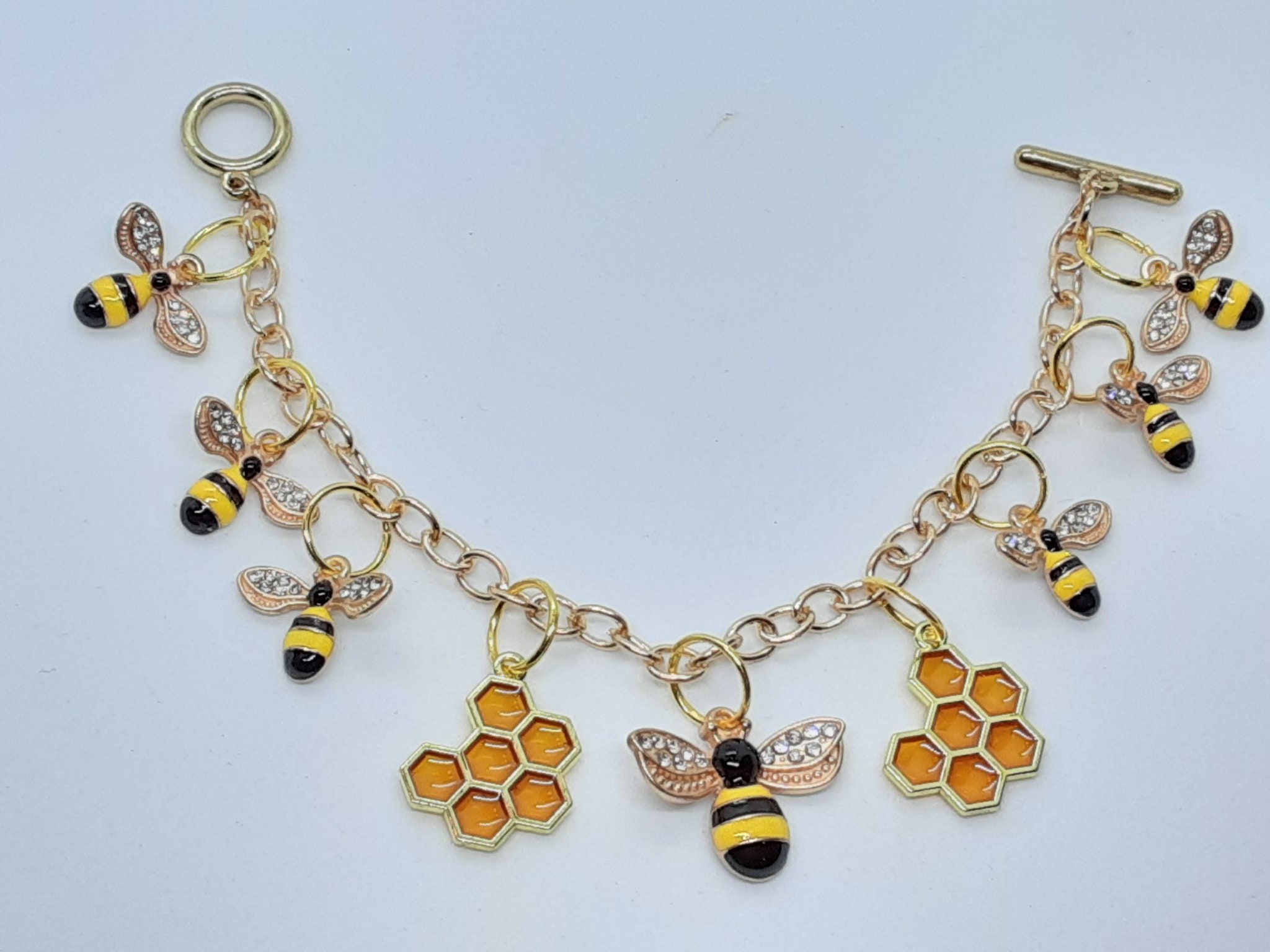 Sterling Silver Bee Charm Bracelet With Coloured Enamel - Etsy