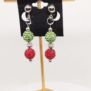Christmas Rhinestone Dangle Clip On  Earrings Christmas Earrings Rhinestone beads Bling earrings