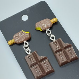 Chocolate Ice Cream Bar & Candy post Dangle Earrings Summer Whimsical Fun Food Jewelry gifts for her