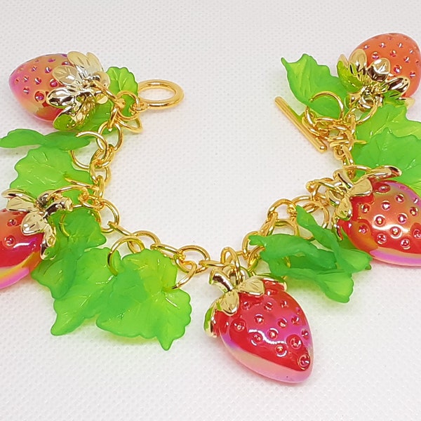 Strawberry Charm Bracelet Summer  Spring  whimsical Fun jewelry gifts for her