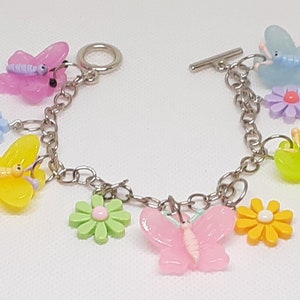 Butterfly Charm Bracelet Chunky bracelet. Spring summer Fun jewelry Gifts for her
