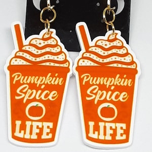 Pumpkin Spice Latte Coffee Clip On Dangle Earrings Fall Halloween Thanksgiving Gifts for Her