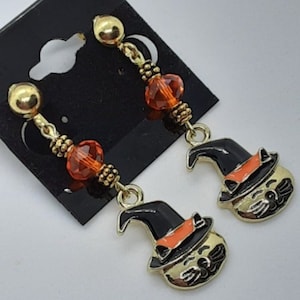 Halloween Cat in a witches Hat Clip on Earrings Halloween party gifts for her