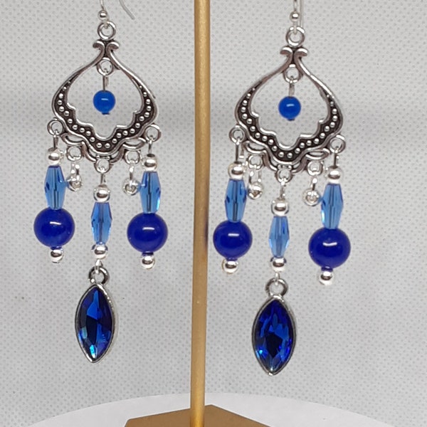 Blue Chandelier Earrings Gifts for Her One of a Kind