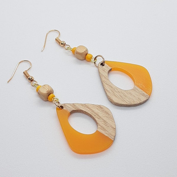 Wood and Resin Dangle Earrings spring summer Gifts for Her