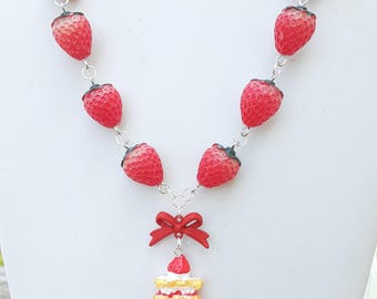 Strawberry Charm Statement Necklace  Sweet Summer Jewelry