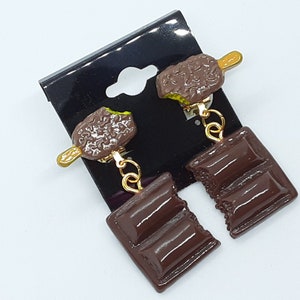 Chocolate Ice Cream Bar Clip On Earrings: Whimsical Food Jewelry