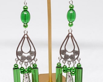 Green Chandelier Earrings  gifts for her wedding Prom St. Patrick's Day