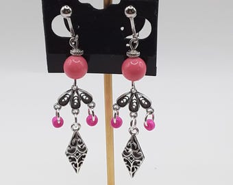 Clip On Pink Chandelier Earrings