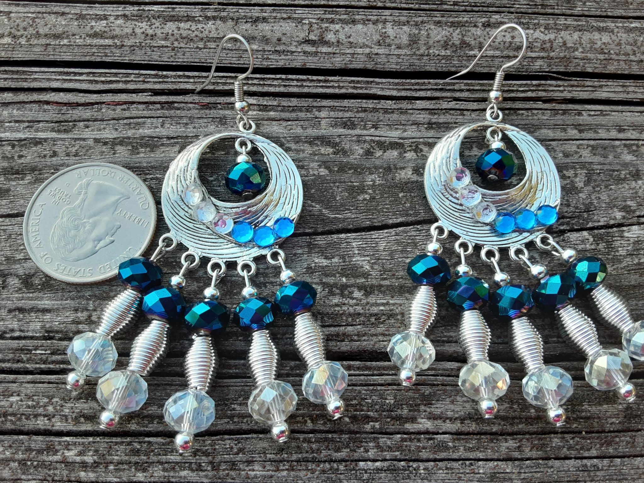 Handgefertigte Blaue und Silber Chandelier Ohrringe | Etsy
