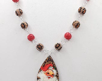 Leopard Christmas  Charm Necklace  Unique Fun Christmas Jewelry