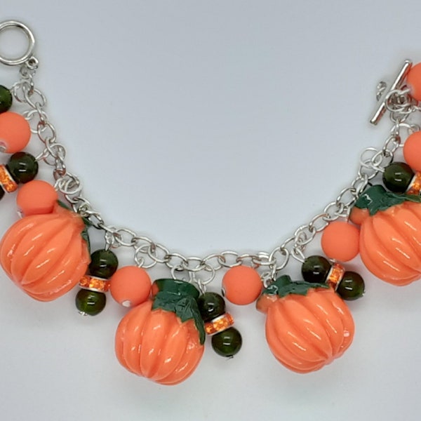 Pumpkin Chunky Statement Charm Bracelet Fall Thanksgiving Halloween gifts for her