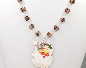 Leopard Christmas  Charm Necklace  Unique Fun Christmas Jewelry