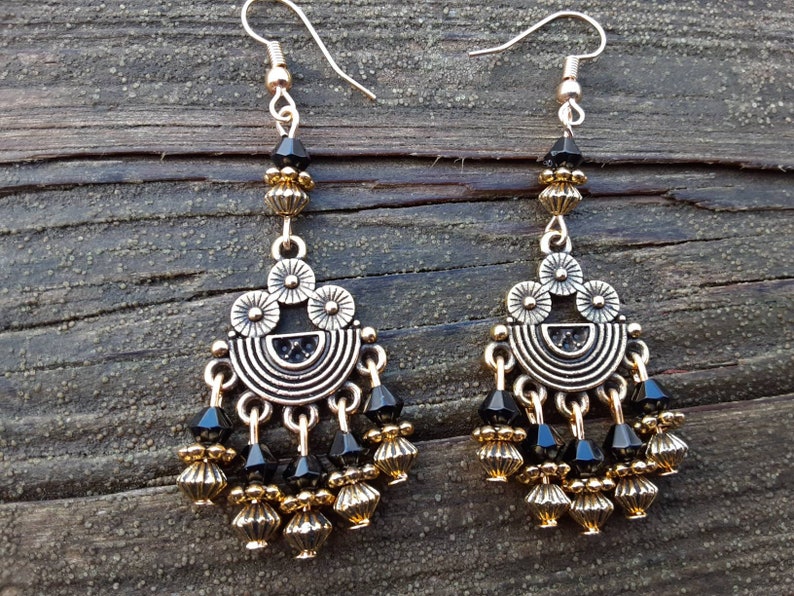 Black and Gold Chandelier Earrings Gifts for her